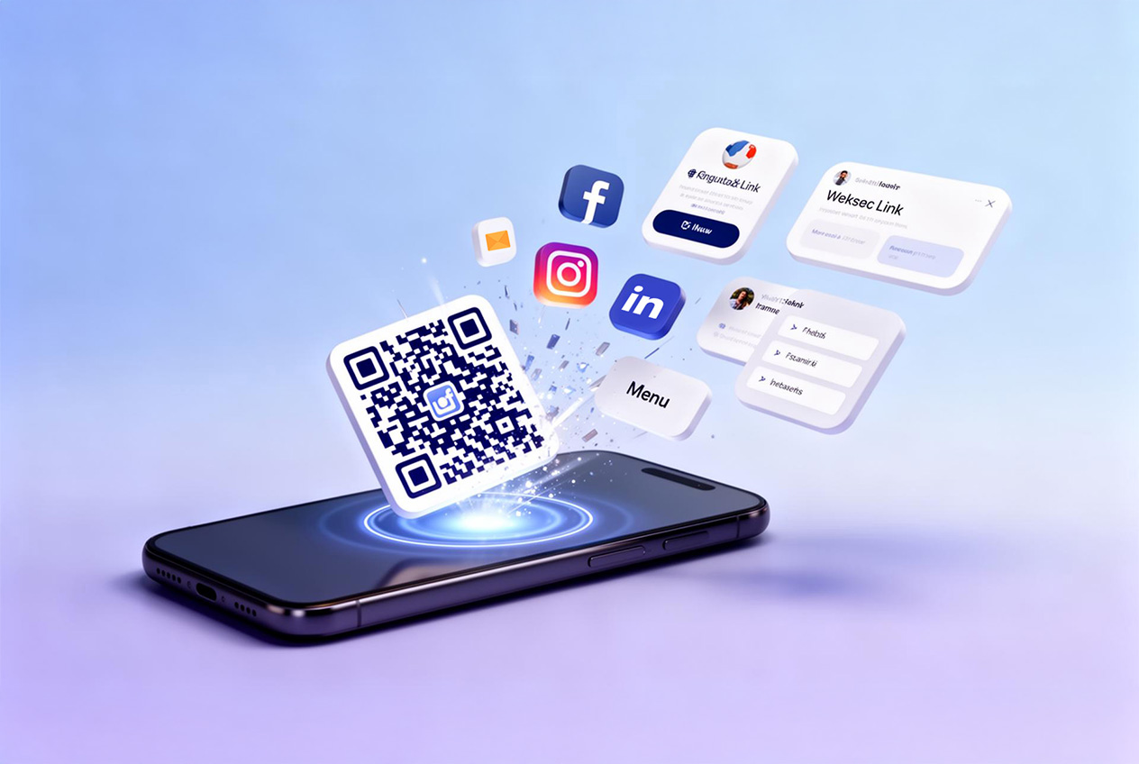 Smartphone scannant un QR code multi-liens x-qrcode
